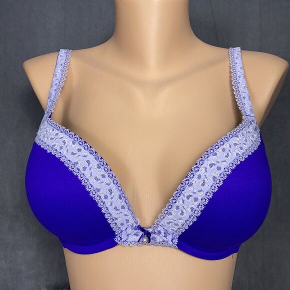 Victoria's Secret Push Up Bra Size 34D Purple Lace Trim Velvet 10835454 Pearl - Picture 1 of 8